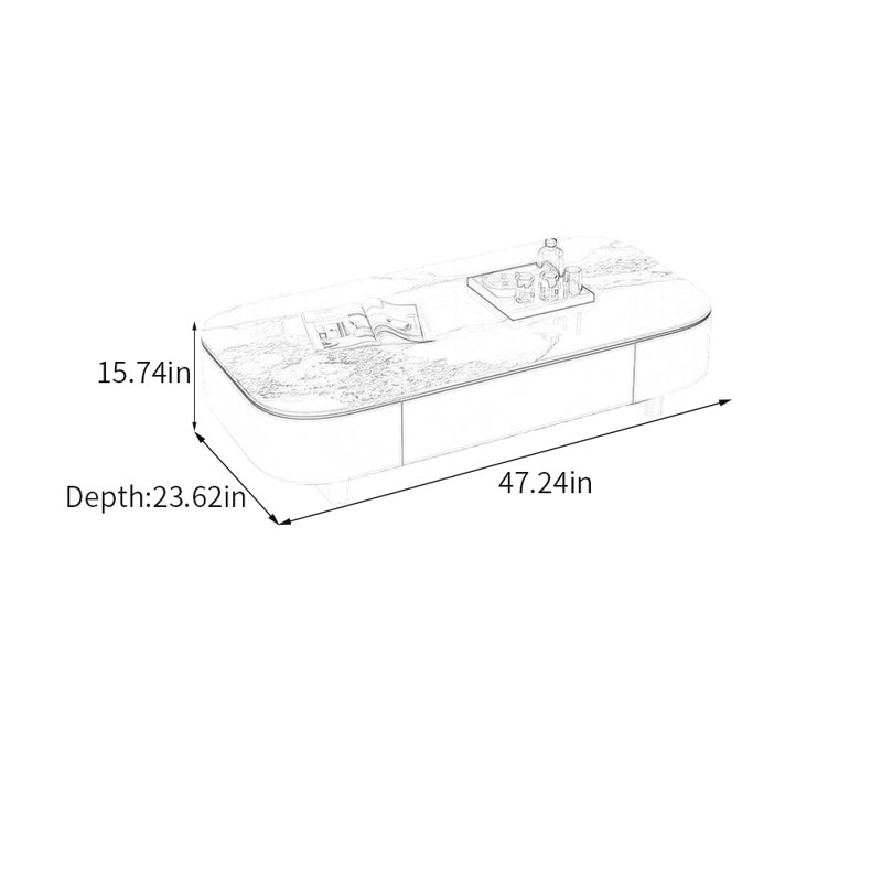 Table basse avec tiroir Luxury Rock, Blanc / Gris, 15.74" H x 47.24" L x 23.62" W, Noir
