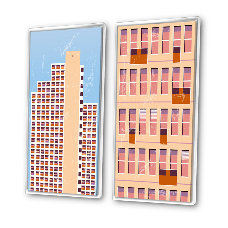 «Modern Architecture in Retro Shades of Pink I», ensemble de 2 impressions, H 32 po x l 32 po x P 1 po