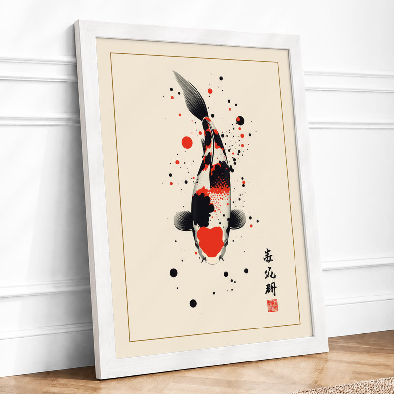 Koi in Motion Japandi - Framed Print, A2 - 59.4 x 42.0 cm, White