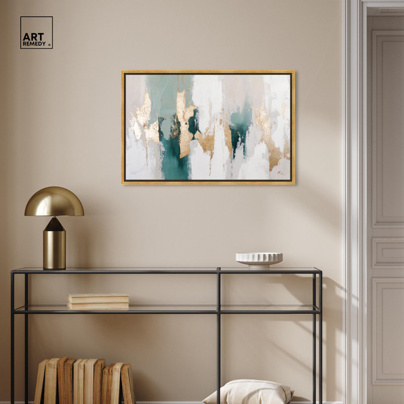 «Aurora in Motion II», art abstrait moderne par Art Remedy, Cadre doré, H 31 po x l 46 po