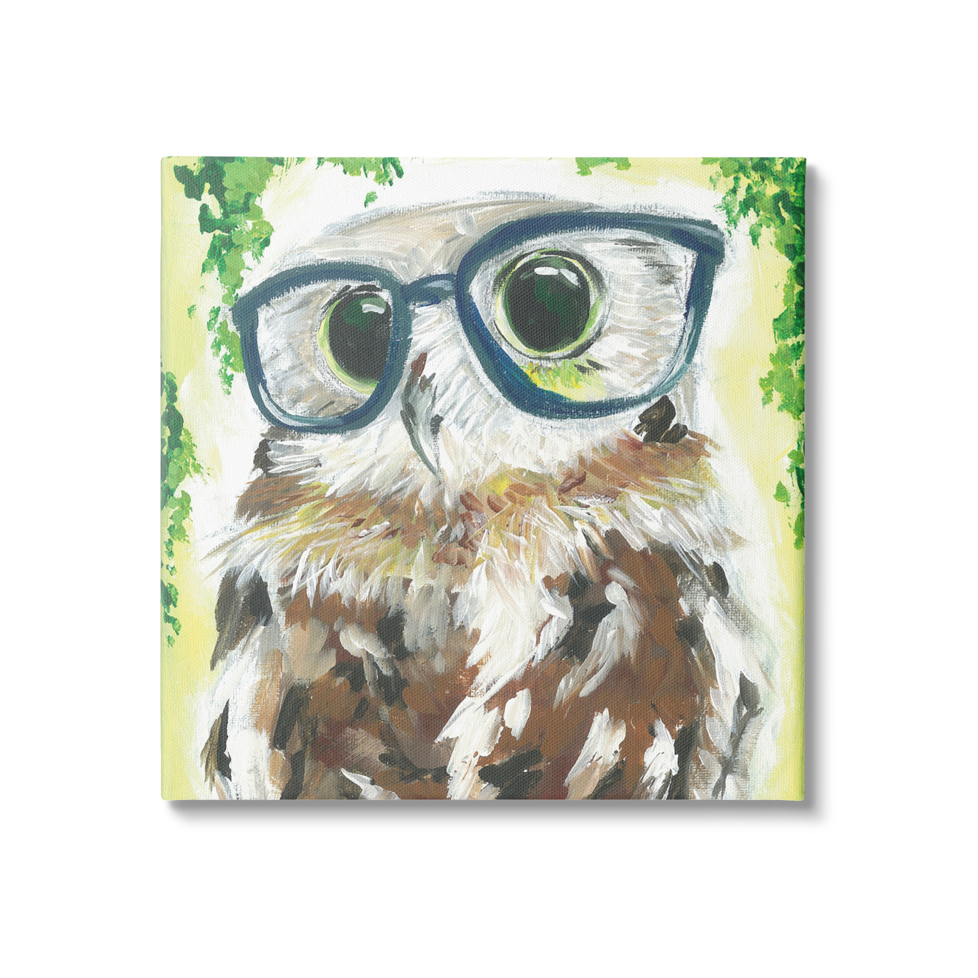 Stupell Industries Au-584-Canvas Owl In Glasses Ivy Plant Wildlife On ...