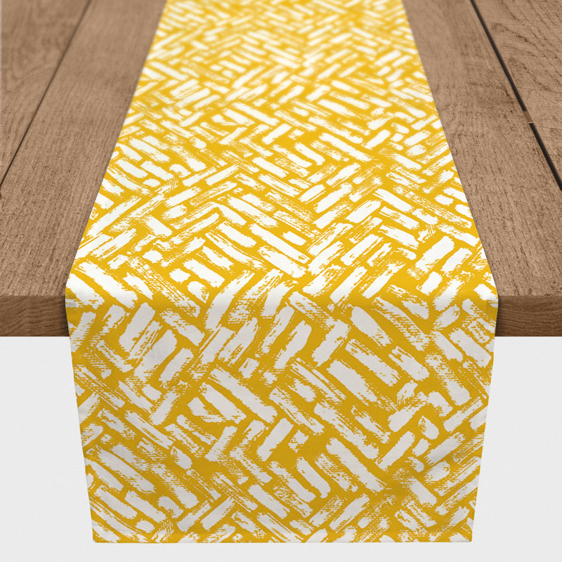Chemin de table Doster, 72 po x 16 po, Jaune, Abstraction 1