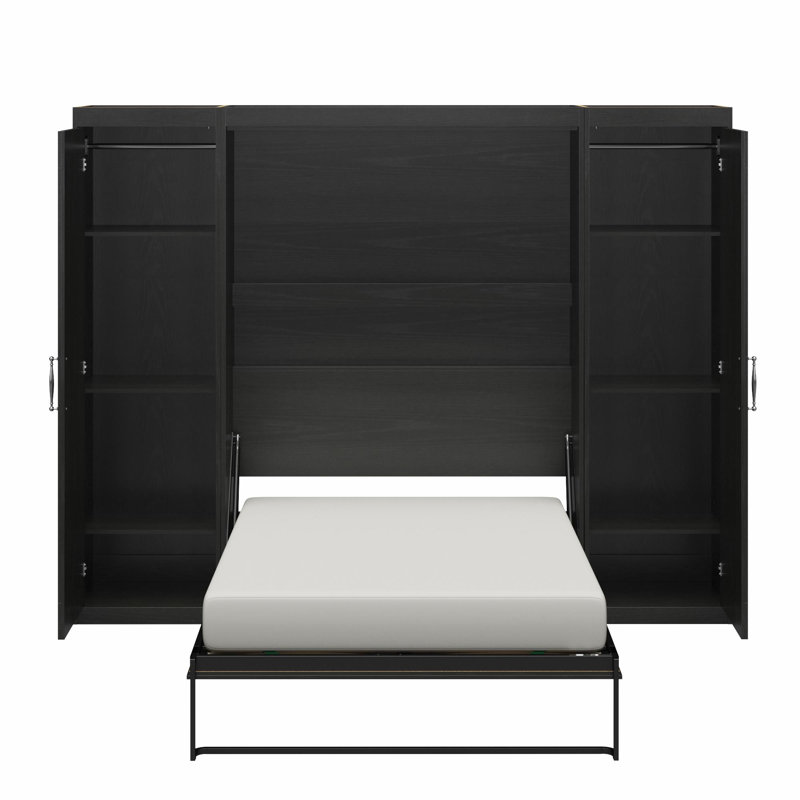 Her Majesty Murphy Bed with Storage Cabinets, Full / Double, Black