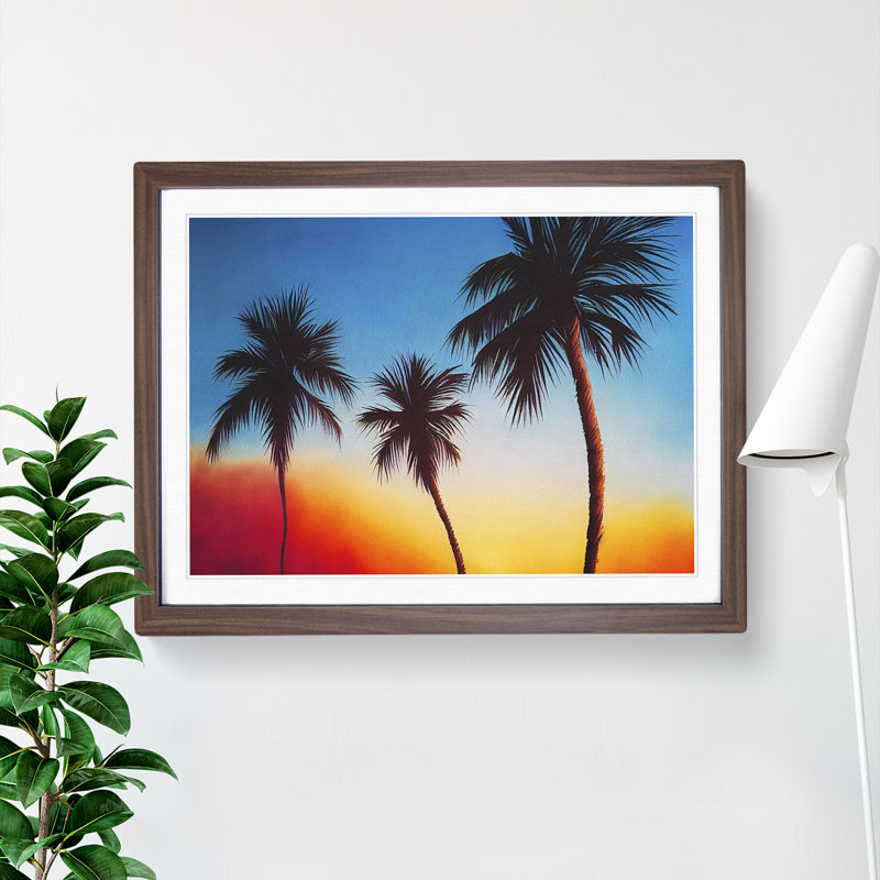 Masterful Palm Tree Sunset 1 Piece Single Picture Frame Painting, 46cm H x 64cm W x 2cm D, Walnut