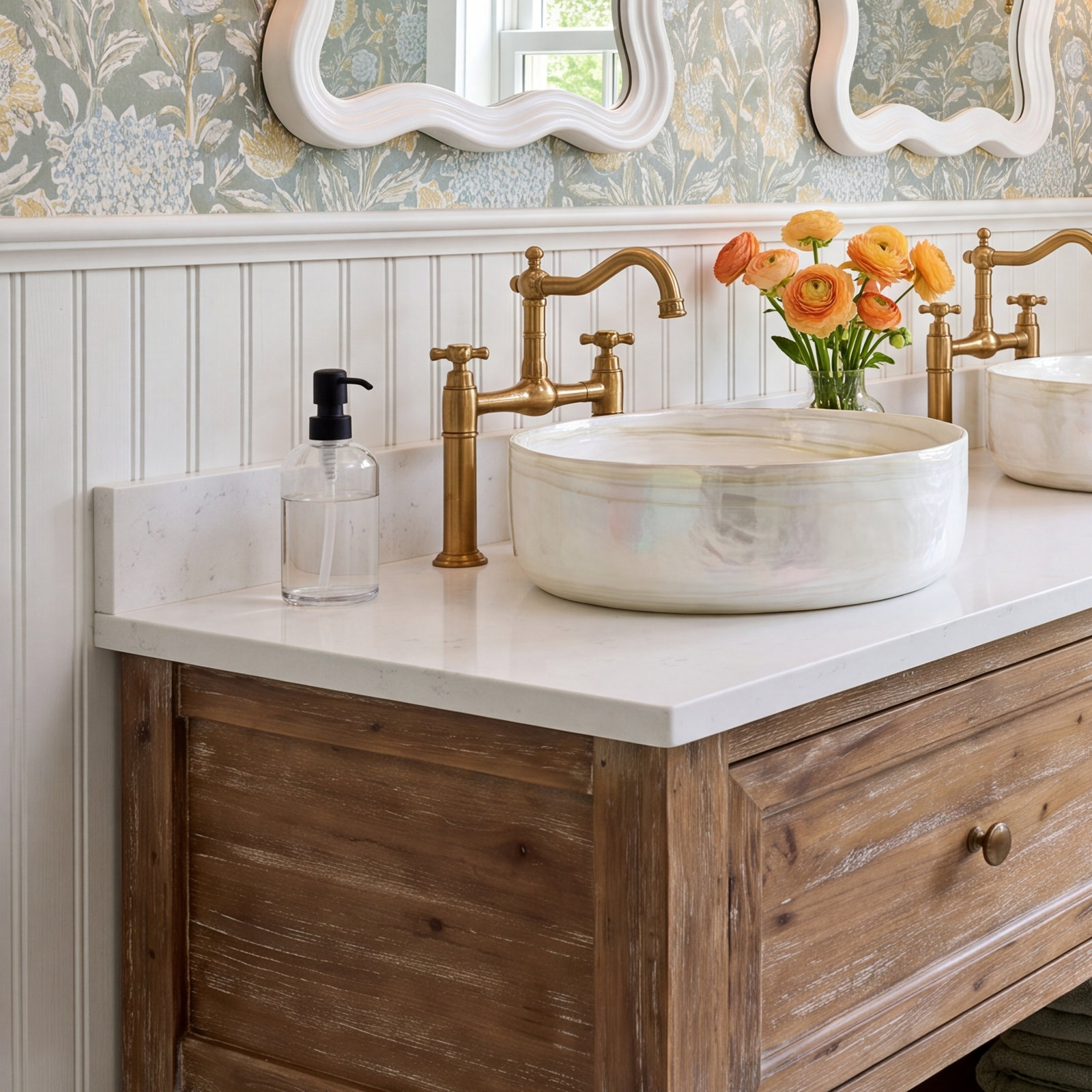 Murano Positano Glass Round Vessel Sink, Abalone