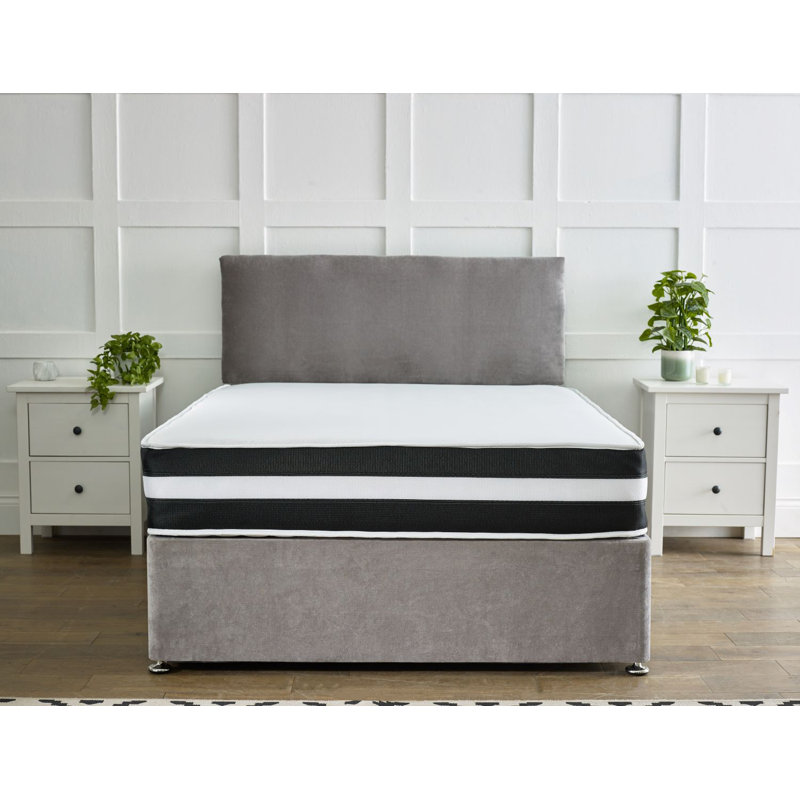 Navreen Divan Bed Set With 20" Plain Headboard, Double (4'6), Grey, No Drawer
