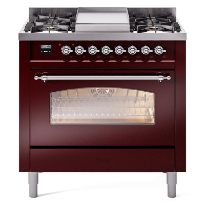 ILVE Nostalgie II Series 36 inch Dual Fuel Range with 6 Burners, Griddle (Glass Door)
