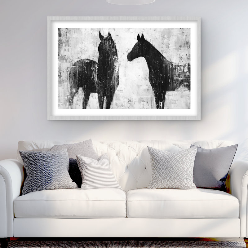 Chevaux noirs et blancs, reproduction encadrée