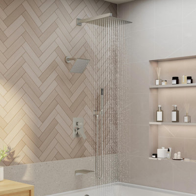 Système de douche à double pression et à pression équilibrée avec douchette de douche à 4 fonctions 12 pouces avec bec de baignoire Rainfall Symphony
