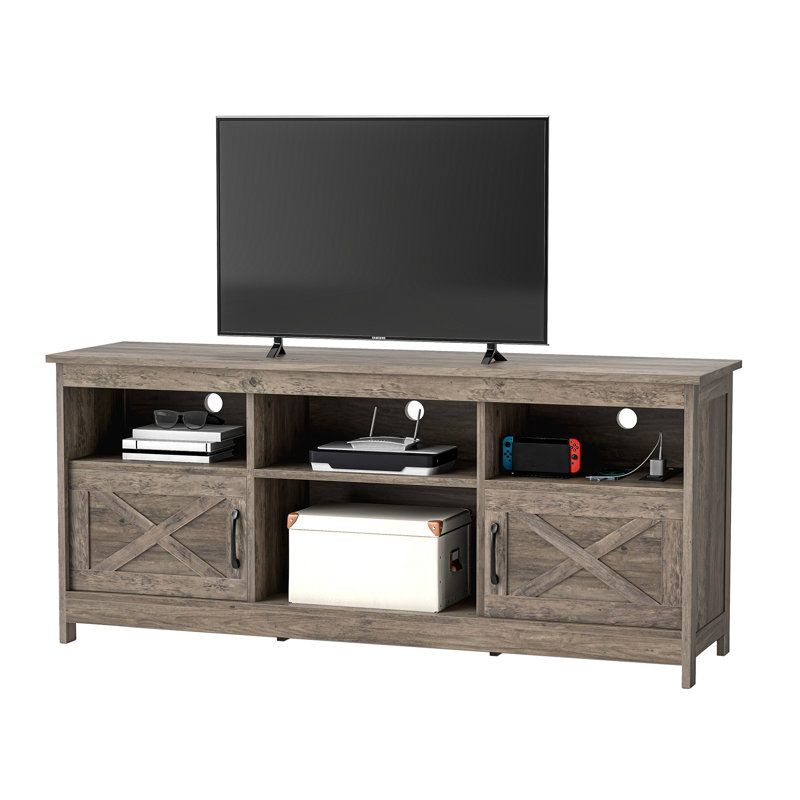 Meuble télé Mercato Modern Farmhouse, Gris délavé, H 25,6 po x l 59 po x P 15,7 po