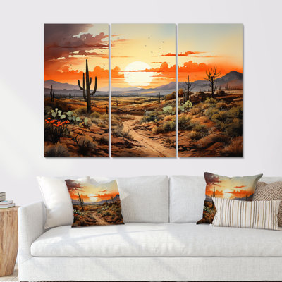Silhouette orange, cactus lever de soleil - art mural floral cactus