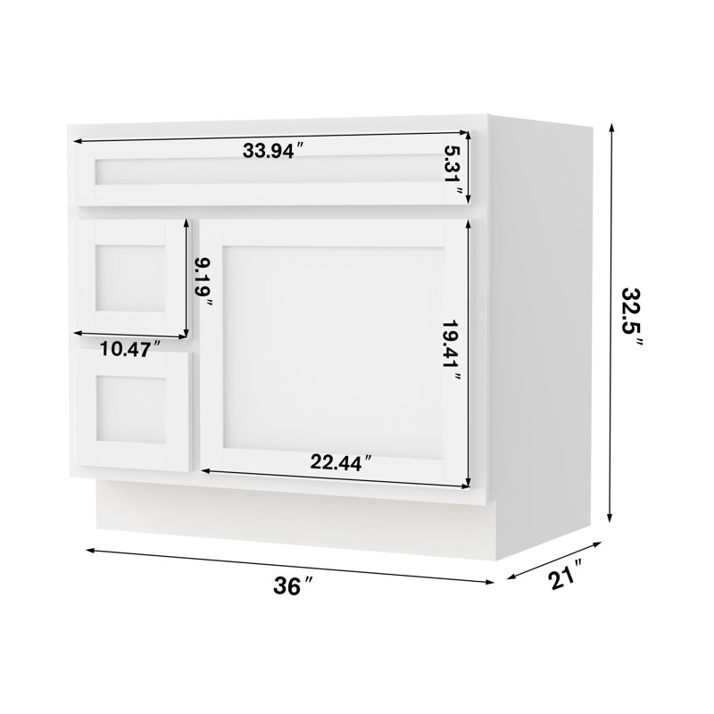 36'' Single Bathroom Vanity Base Only, White