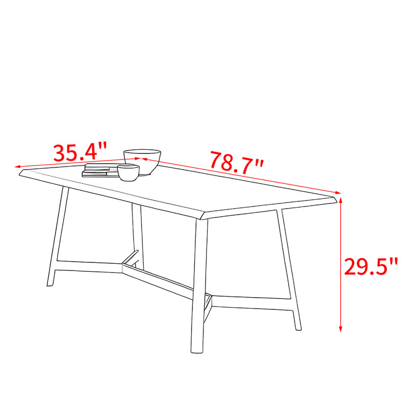 Modern simple solid wood dining table, 29.5"H x 78.7"L x 35.4"W