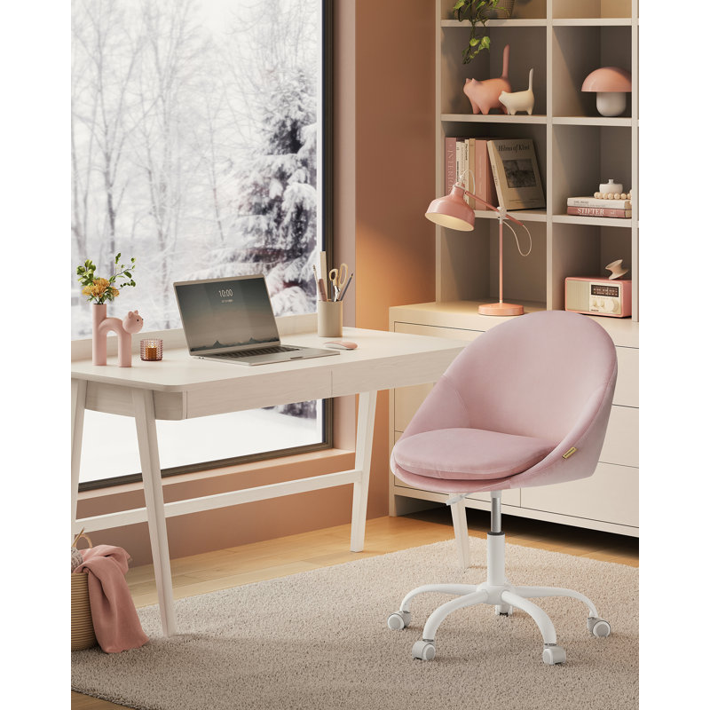 Akon Office Chair, Pink Velvet, White