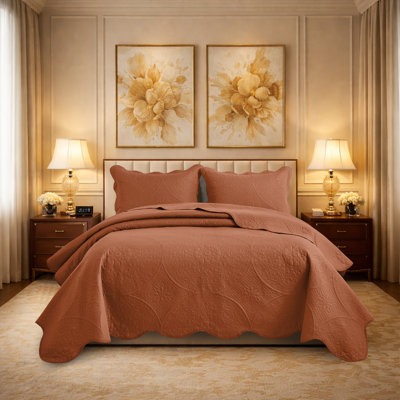 Floral Embossed Microfiber Quilt Set Pre-Washed  Soft Bedspread