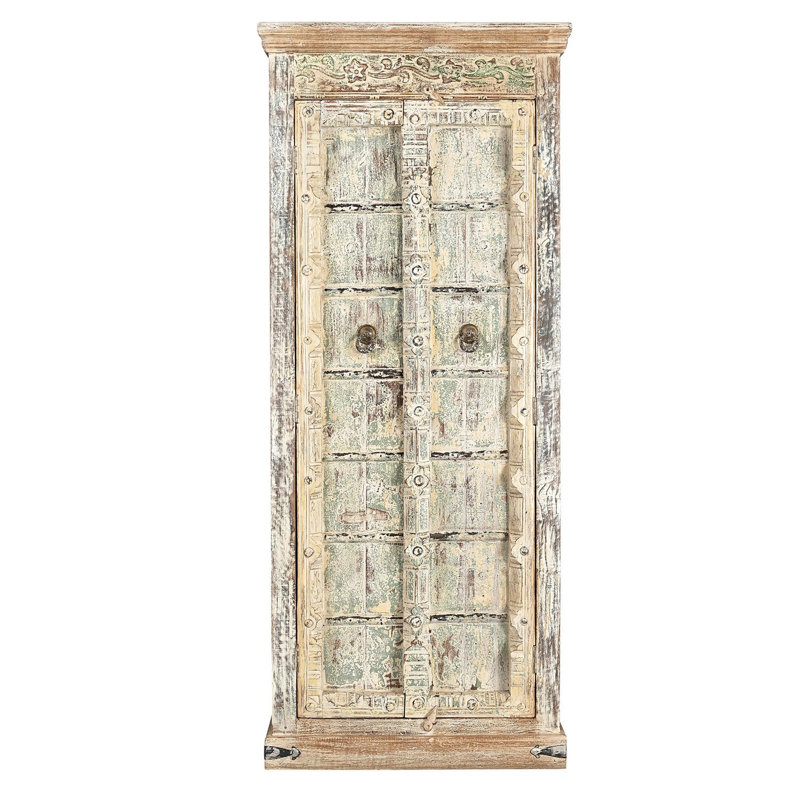 82 in. Tall Distressed White Antique Door Upcycled Solid Wood Armoire