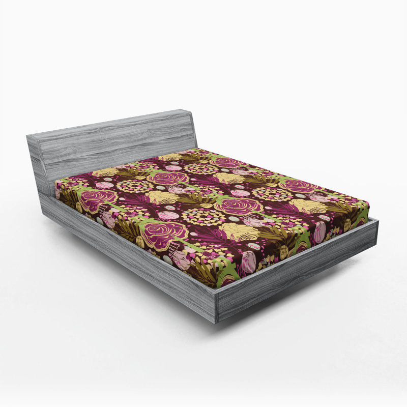 Queen Size Purple Plum Floral Microfiber Fitted Sheet
