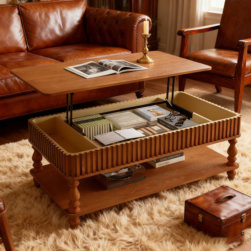 47.24" Lift Top Coffee Table with Storage, Antique Brown