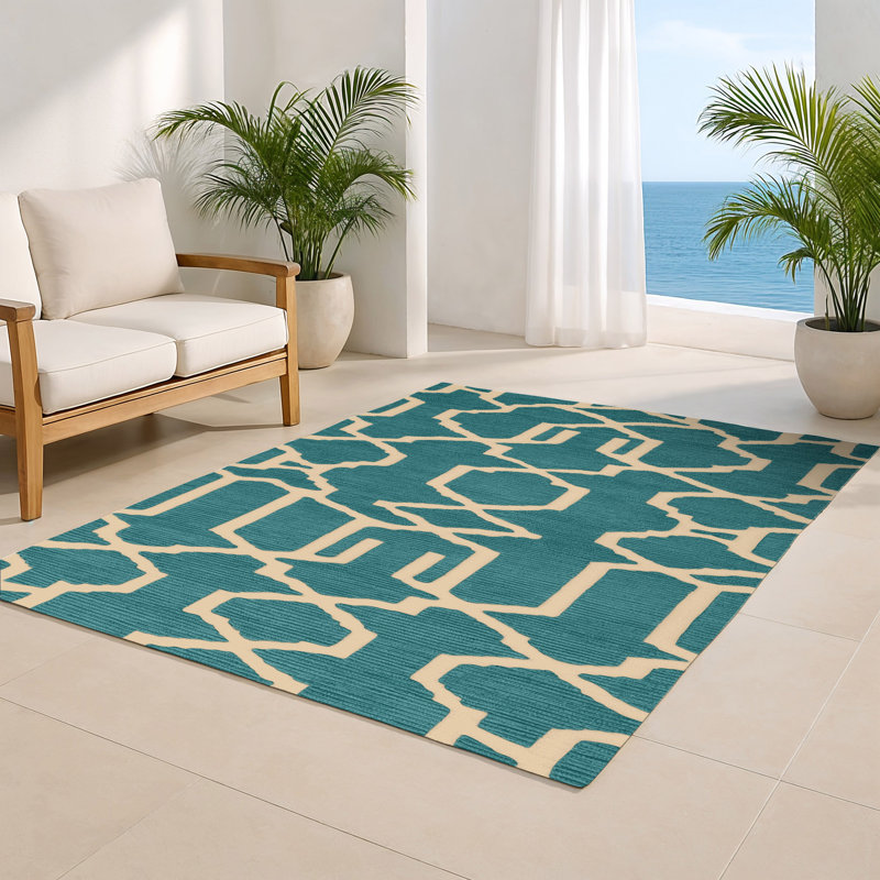 Tapis bleu intérieur et extérieur Trellis, Rectangle 5 pi x 7 pi