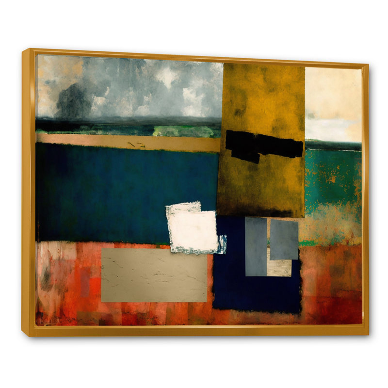 «Blue Sky Colorfields VI», art mural abstrait sur toile, H 16 po x l 32 po x P 1 po, Cadre flottant doré