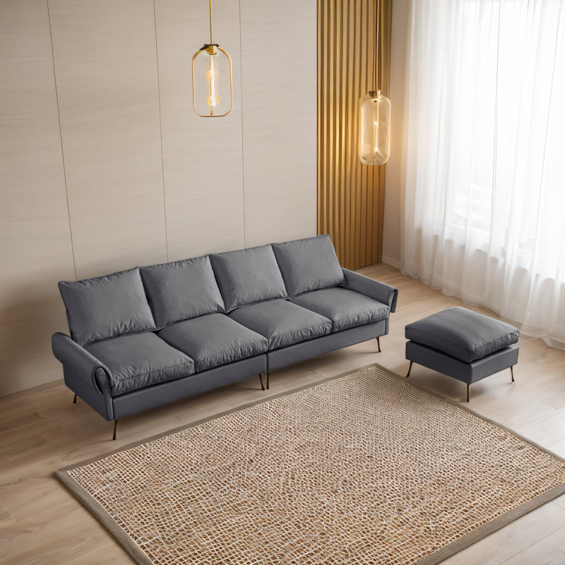 Canapé modulaire en cuir technique avec convertible et repose-pieds 104,5 po Aerolynn, Chenille beige