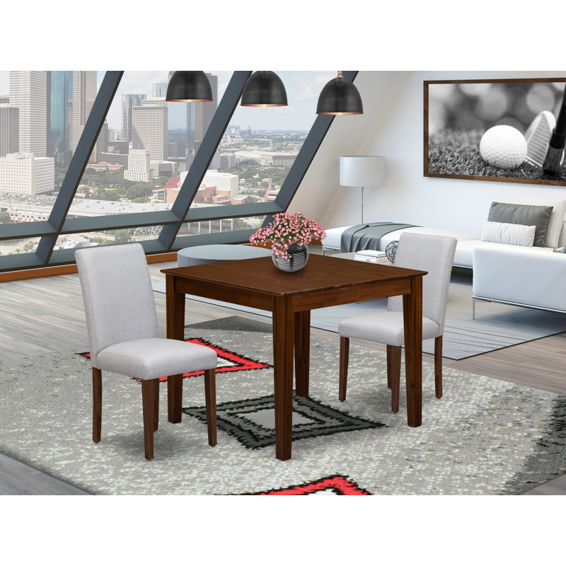 3 Piece Dining Table Set for Small Spaces Consist of a Square Kitchen Table and 2 Parson Chairs, Antique Walnut