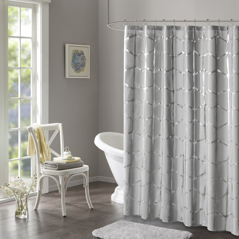 Raina Printed Metallic Shower Curtain, Gray/Silver