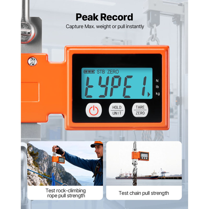 Digital Crane Scale, 1100 lbs/500 kg Max Capacity, 0.2 lbs Division & 3 Unit Switch, Heavy-Duty Industrial Hanging Scale with Cast Aluminum Case & LCD Display, Auto-Off Setting for Garage