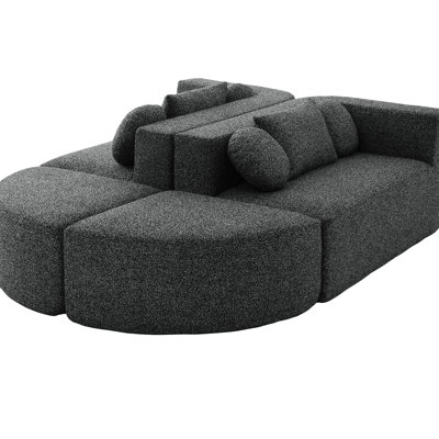 Boneless Modular Sectional 114.9" With Curved - End Modules, Ample 24.4 Inch Seating, And Boucle Upholstery For Living Room, 6 Seats, Black Combined Deep Springs,