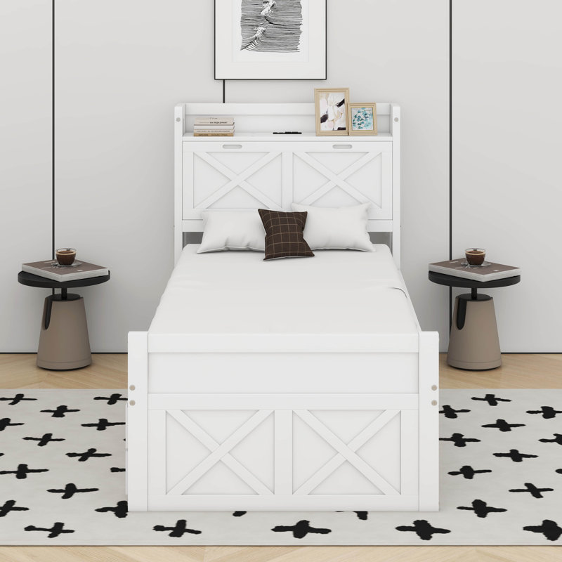 Lit simple en bois avec lit gigogne, Blanc