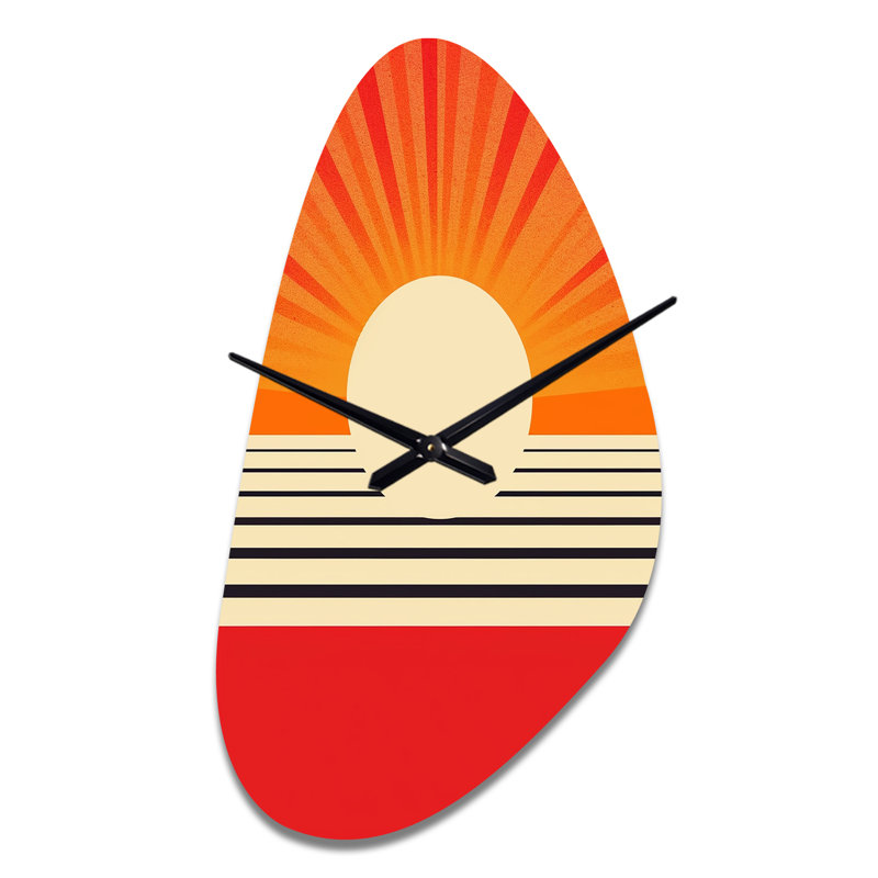 Minimal Geometric Orange Bold Sunset VI - Geometric Unique Shape Metal Wall Clock, Orange Asymmetrical Wall Clock Print