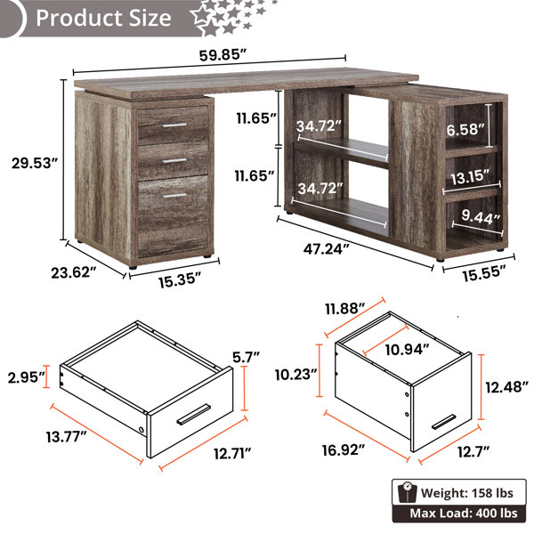 Latitude Run® Lishia 60 Corner Desk, L Shape with Storage Drawers, Shelves  - Home Office Computer Laptop Desk & Reviews
