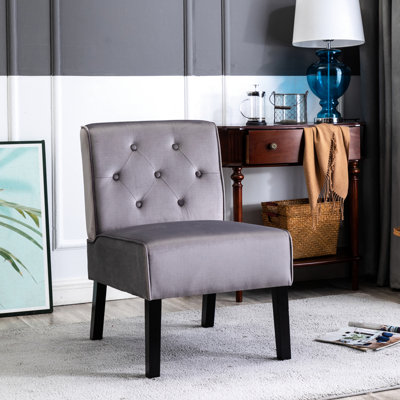 Grey Velvet 2piece Shops And Club Accent Chair With Button Side Dense Foam Seat 53" Living Room In Appeal Soft Fill