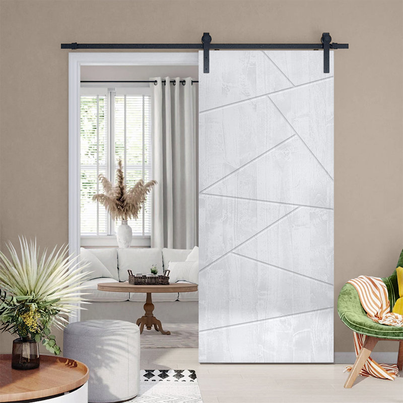 Porte de grange en bois massif lambrissé et métal, Blanc, H 84 po x l 36 po