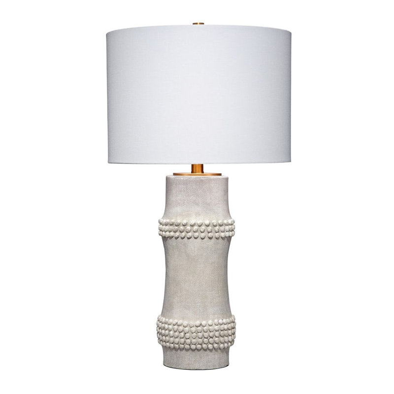 White Resin Table Lamp with Linen Shade and Brass Accents
