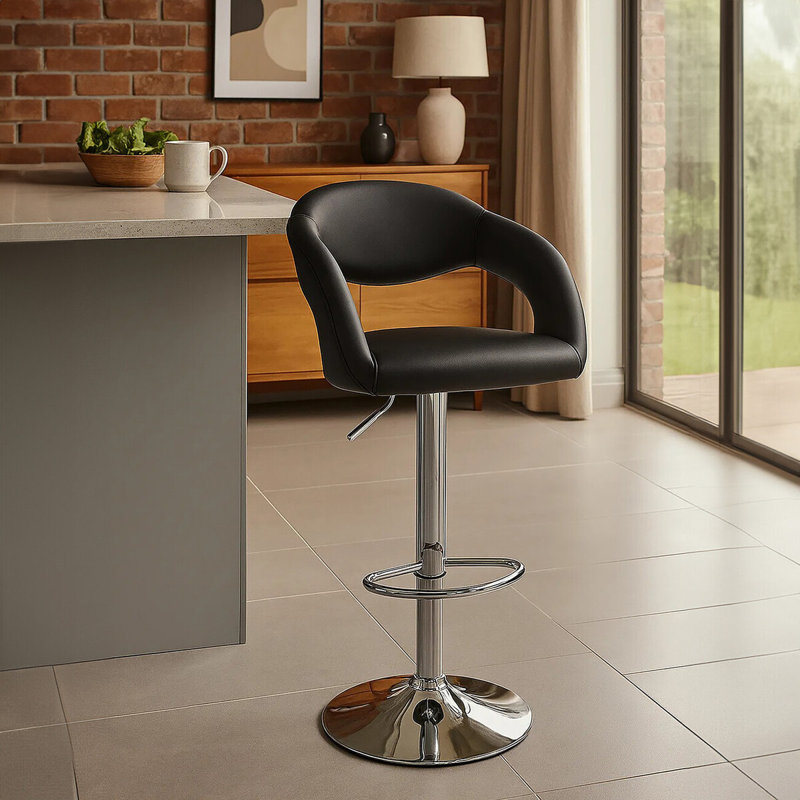 Petersfield Swivel Upholstered Adjustable Height Counter Stool with Metal Frame, Black