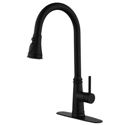 Pull Down Single Handle Kitchen Faucet with Handles and Deck Plate and Supply Lines -  KIKO HOME, KK-TT-0050-MB