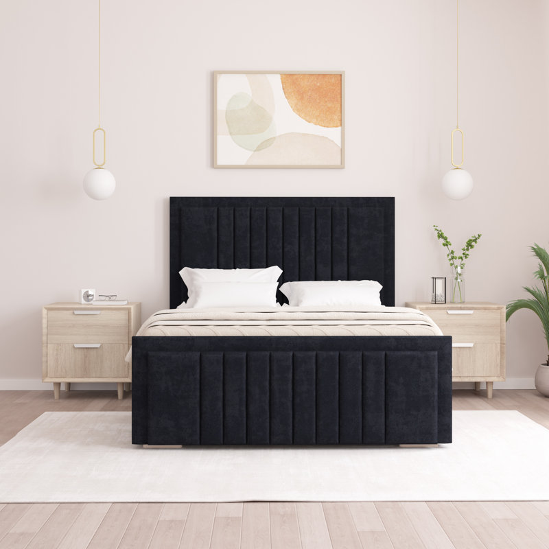 Alama Upholstered Panel Bed, Double (4'6), Black