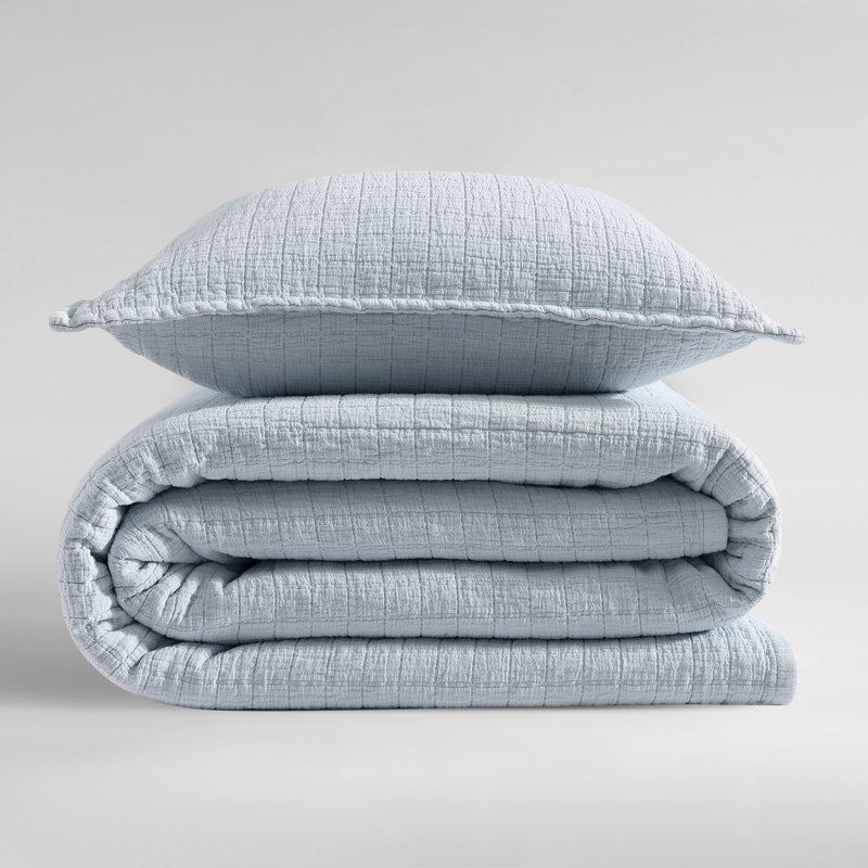Calvin Klein Essential Garment Washed Solid Cotton Sham Set, Light Blue, King