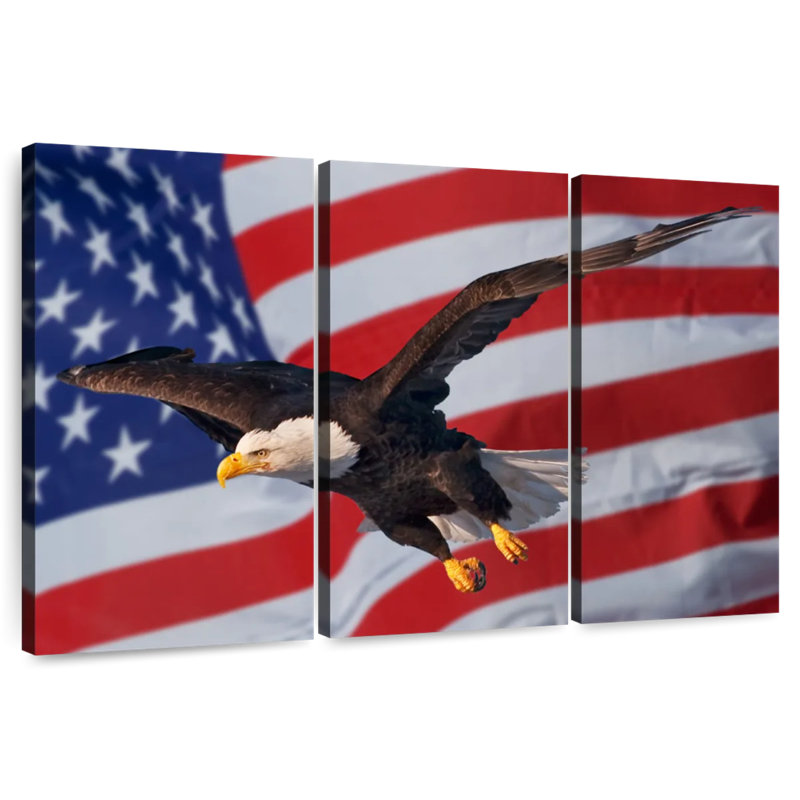 Lelar US Flag And Flying Bald Eagle, 24" H x 38" W