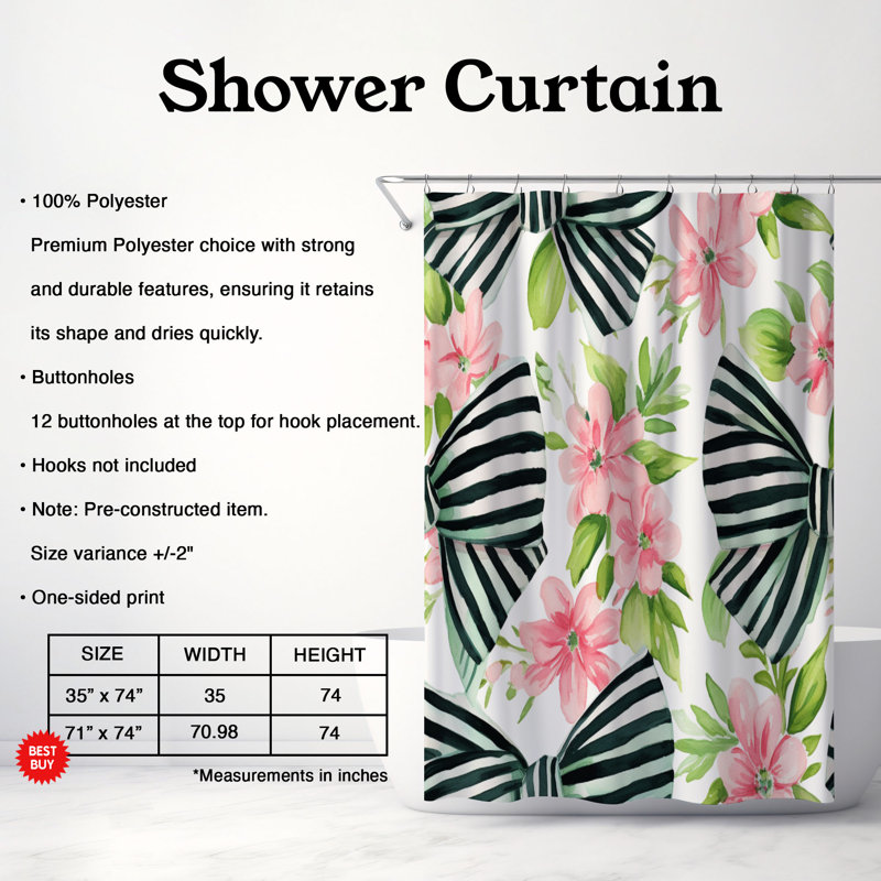 Stylish Black Striped Bow - 1 Piece Standard Shower Curtain, 74"H x 71"W