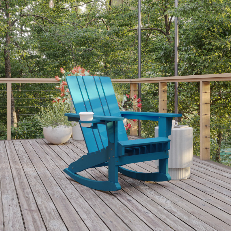 Fauteuil Adirondack berçant toutes saisons avec porte-gobelet pivotant Beauton, Bleu