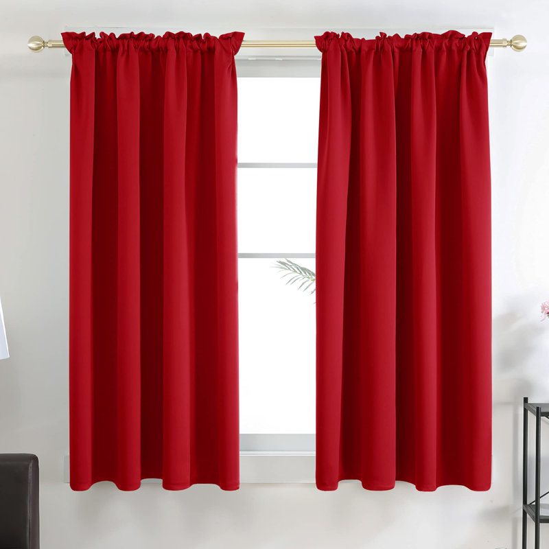 Room Darkening Rod Pocket Thermal Insulated Blackout Curtains (Set of 4), 52" W x 45" L, Red