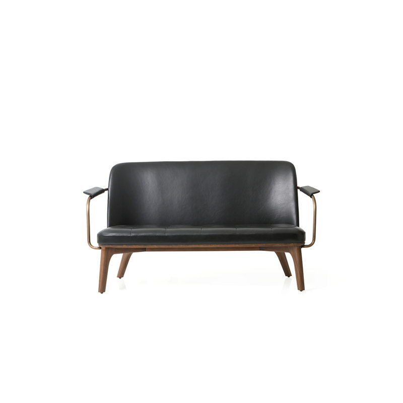 Utility Upholstered Bench, Crystal Black 9893, Natural Walnut
