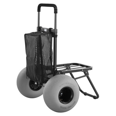 Beach Dolly with Big Wheels for Sand, 18" x 15" Cargo Deck, Folding Sand Cart with 12" Balloon Wheels, 165 lbs Loading Capacity & 34" to 45" Adjustable Height, Heavy Duty Cart for Beach Camping