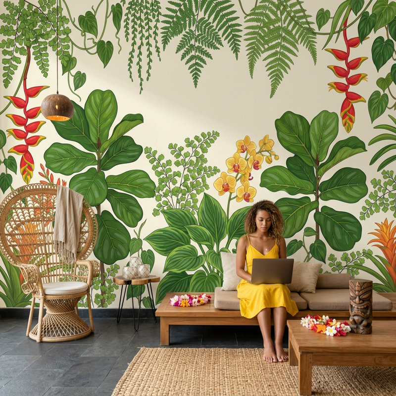 Papier peint botanique tropical, Peel and Stick, 200 po x 120 po