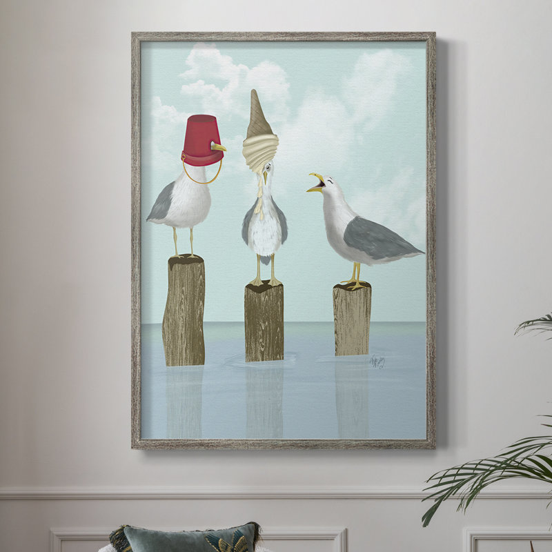 Silly Seagulls, reproduction encadrée - bois massif, H 11 po x l 9 po