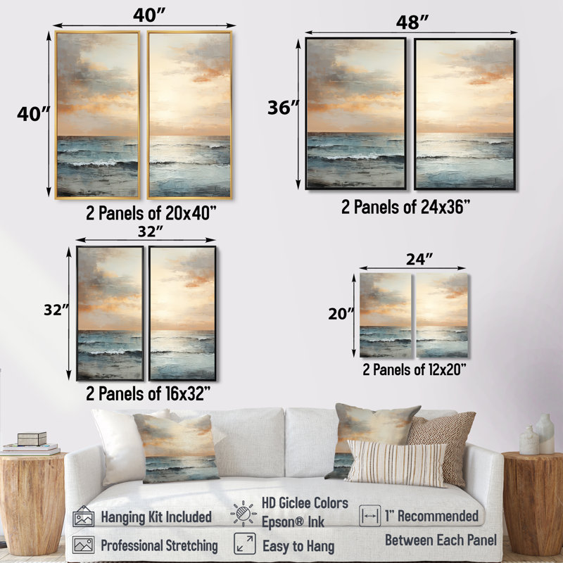 Décoration murale beige et plage dorée Sunset Paradise III - Beige, Noir, H 36 po x l 48 po