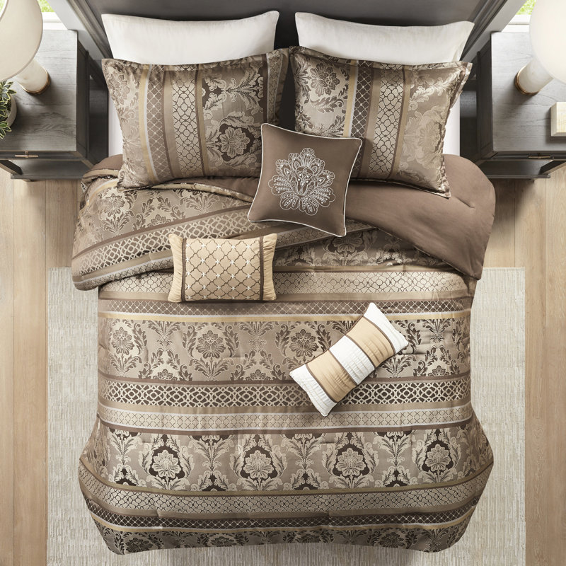 Édredon de luxe très grand pour 7 pièces - brun / or, style brun / or, motifs exquis, Brun