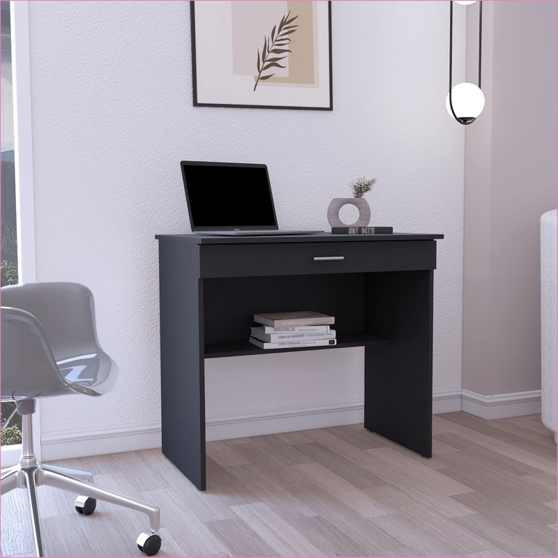 Bureaux, poste d'écriture compact avec surface l 31,5 po, tiroir et Tablette inférieure | Noir | Bois d'ingénierie, Noir